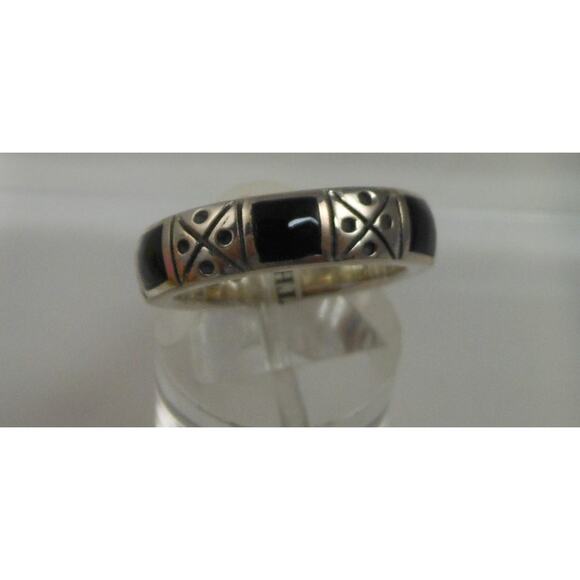 Designer Signed Sterling Silver Band Ring Vintage Black 925 Stamped Band Size 6 - Picture 9 of 9